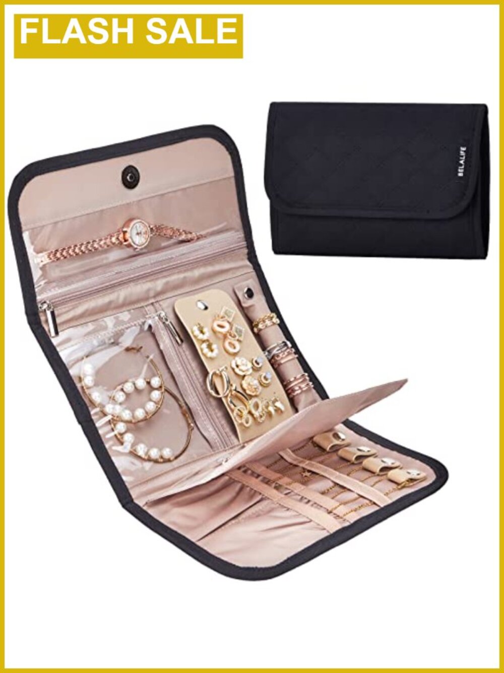 Travel Jewelry Case Organizer Roll - Earring Necklace Ring Storage, See-Through